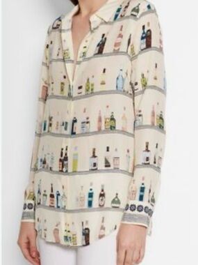 Equipment Happy Hour Bottle Print Silk Blouse (NWT)
